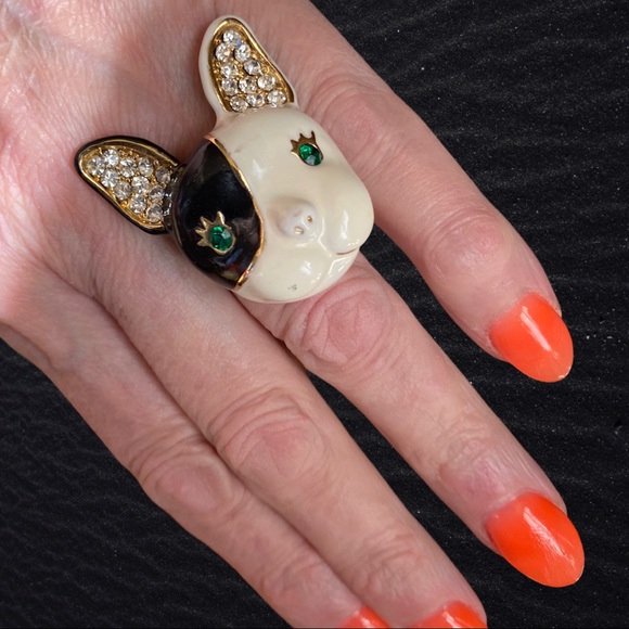 2/$30- Original Betsey Johnson Doggie Rhinestone Ring - Picture 3 of 9